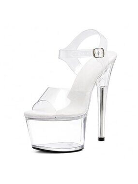 7" Clear Platform Heels Ankle Strap Stiletto Exotic Dancer Shoes